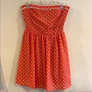 Strapless pink polka dot dress